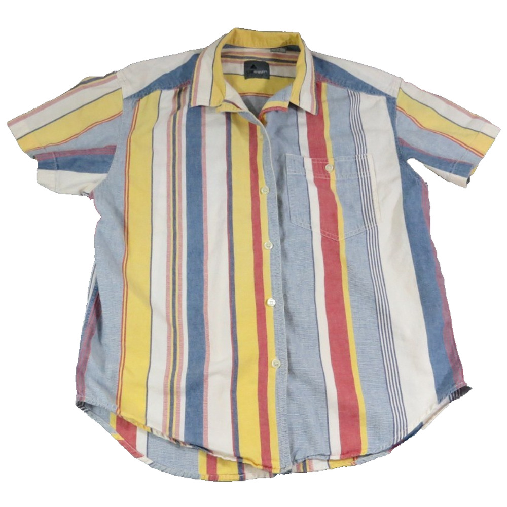 Lizwear Petite 2P Striped Button Front Shirt Multicolor 100% Cotton Short Sleeve